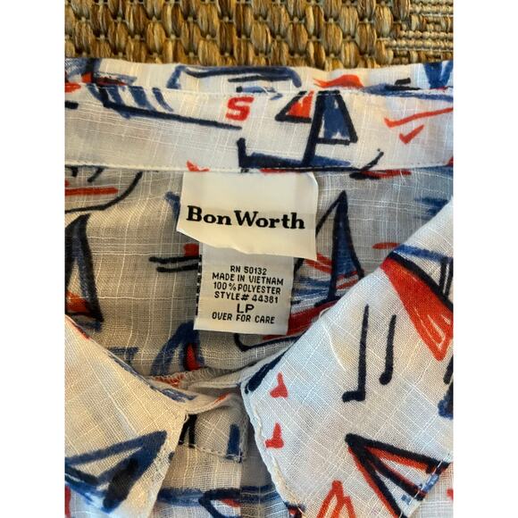 Bon Worth Red white blue sailing theme short sleeve blouse SZ Petite Large - Picture 4 of 8
